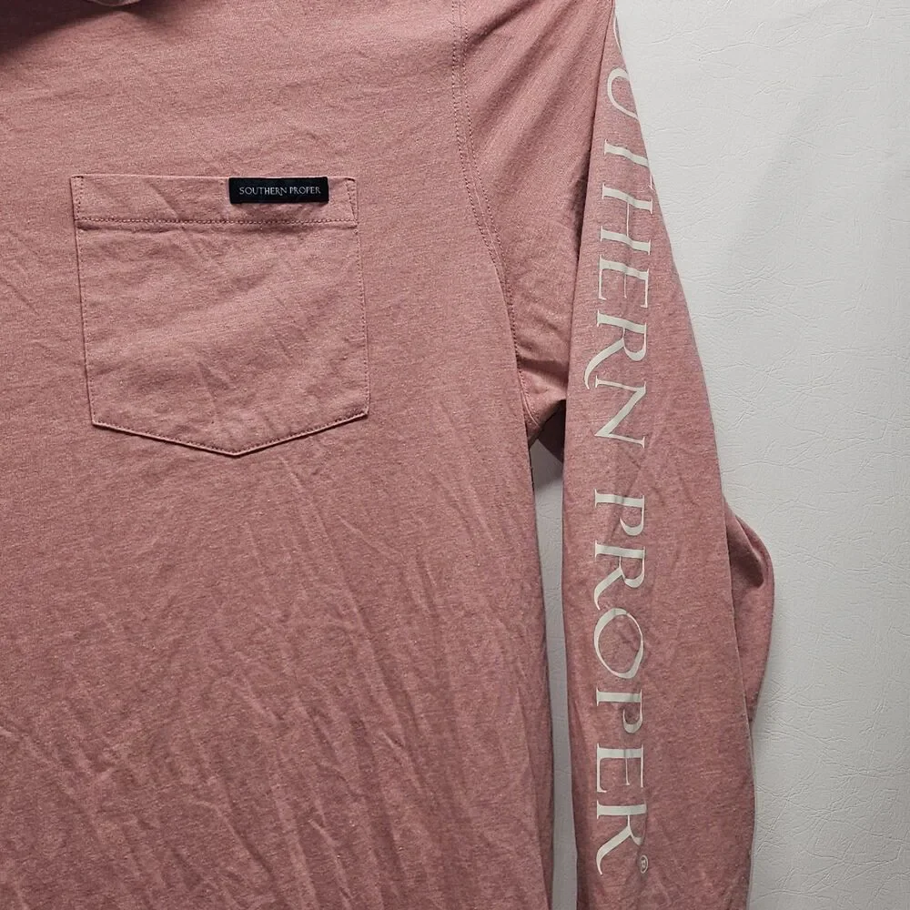 Southern Proper Hooded Long Sleeve Tee XXL Muscadine Pink Peach Pocket Logo 50/5